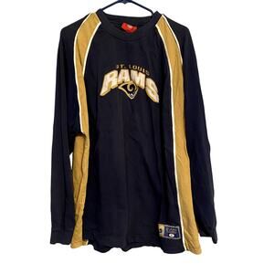 XL NFL Rams Long Sleeve Navy Gold Shirt Graphic Football Fan Gear Game Day Top